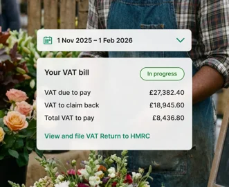 Florist alongside an ANNA VAT bill summary showing amounts due and reclaimable