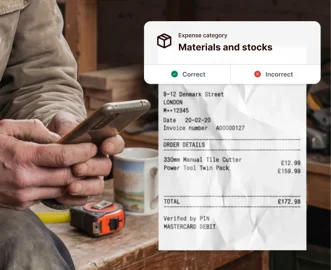 ANNA receipt card automatically categorising a tradesperson’s expense as materials and stocks
