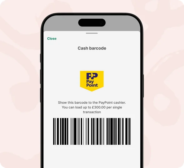 ANNA app showing a PayPoint cash top-up barcode on a phone screen