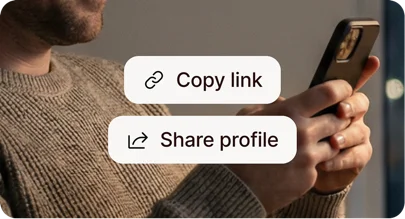 Person viewing the share-profile and copy-link options on their phone