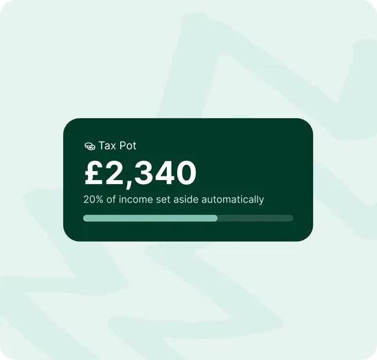 ANNA Tax Pot showing £2,340 set aside automatically as 20% of income, with a progress bar