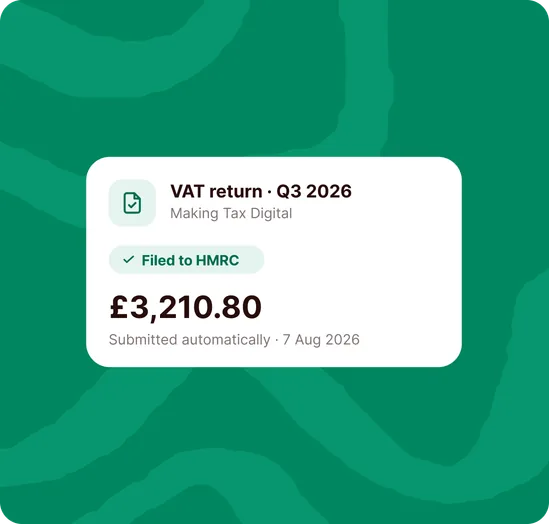 ANNA app card showing a Q3 2026 VAT return of £3,210.80 filed to HMRC automatically under Making Tax Digital