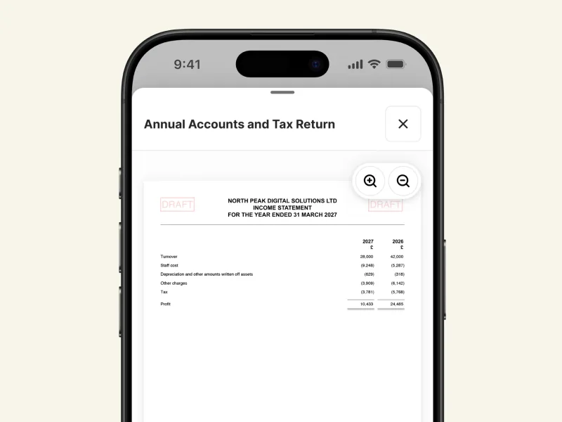 The annual accounts and tax return document open in the ANNA app