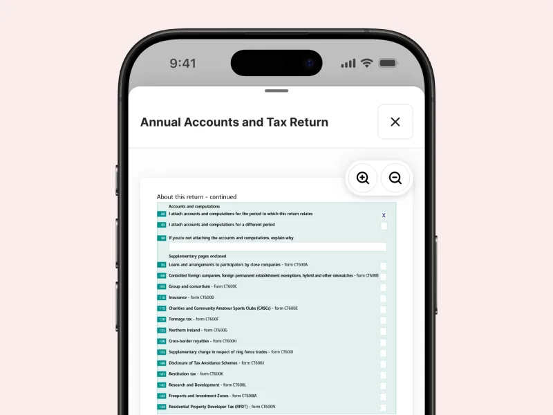The annual accounts and tax return computation in the ANNA app, line by line