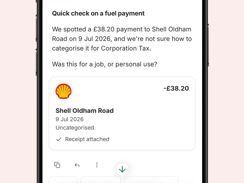 ANNA asking about a £38.20 fuel payment: was this for a job, or personal use?