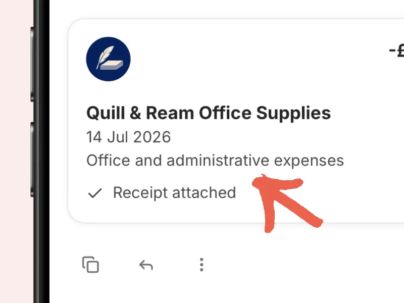 A Quill & Ream office supplies payment filed under office and administrative expenses, receipt attached