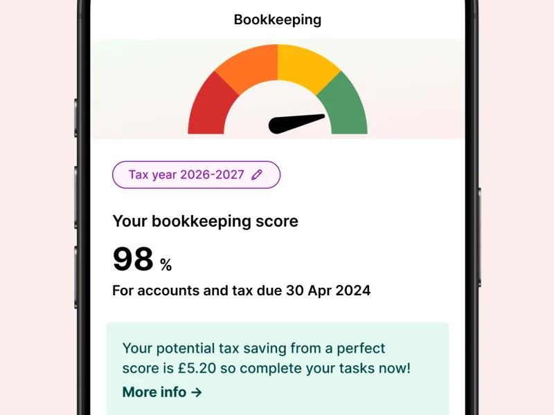 A Bookkeeping Score gauge in the ANNA app reading 98 out of 100