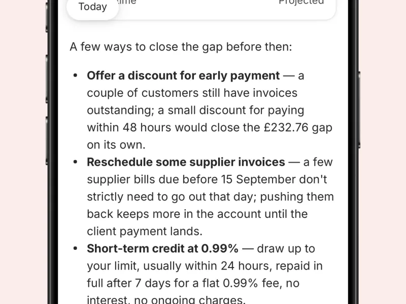ANNA listing ways to close a cashflow gap: an early-payment discount, rescheduling a supplier, short-term credit