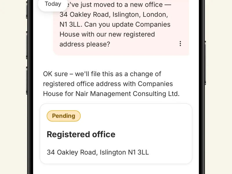 A change of registered address submitted to Companies House through ANNA