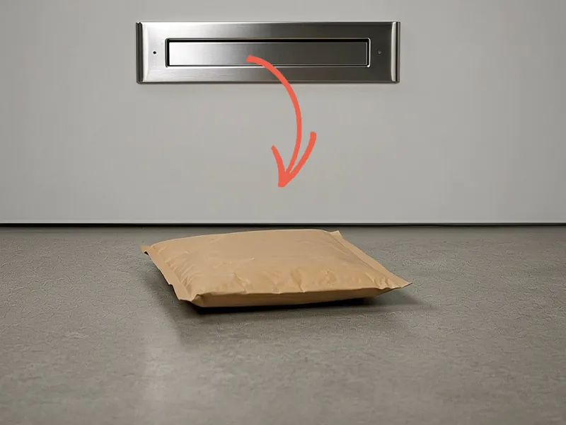 An envelope landing on the floor through a letterbox