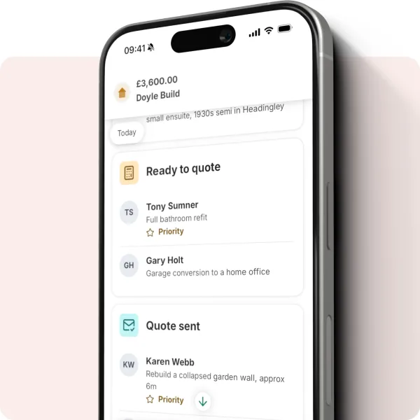 The ANNA app listing enquiries as “Ready to quote” and “Quote sent”