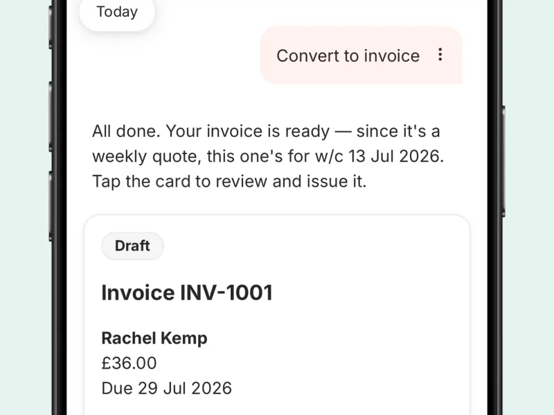 A draft invoice created from an agreed quote
