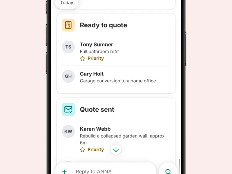 Enquiries grouped by stage: ready to quote, quote sent