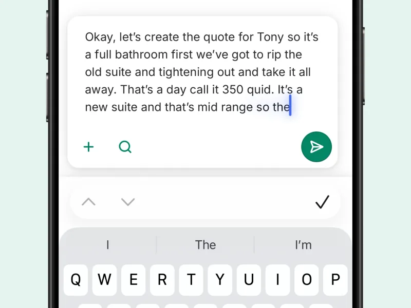 A rough note about a bathroom job being typed into ANNA to become a quote