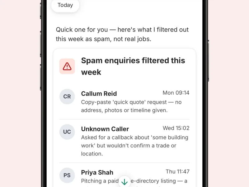 Spam enquiries filtered out of the week’s list