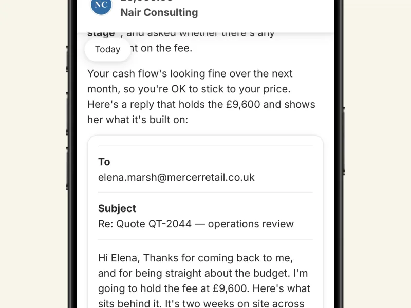 A reply to a customer querying the price, holding the fee and explaining why
