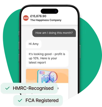 Auto Accountant mobile app showing business finances and AI chat assistant