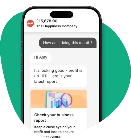 Auto Accountant mobile app showing business finances and AI chat assistant