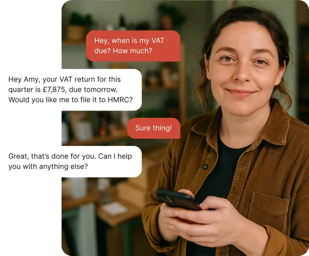 Business owner using ANNA Auto Accountant chat on mobile phone