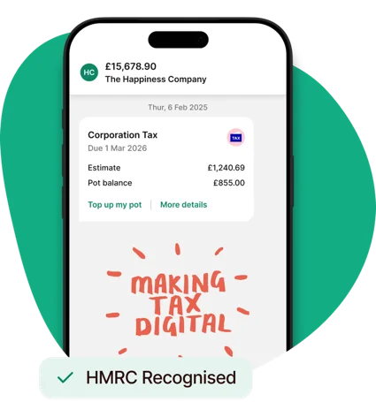 ANNA app to file company tax return showing CT600 estimate, tax pot balance and HMRC recognised badge